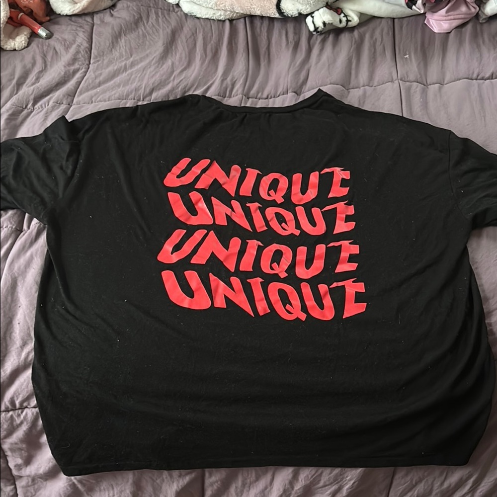 SHEIN Black T-Shirt with Red Unique Print